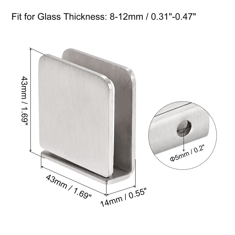 uxcell Stainless Steel 0 Degree Square Frameless Glass Clamp, 6pcs