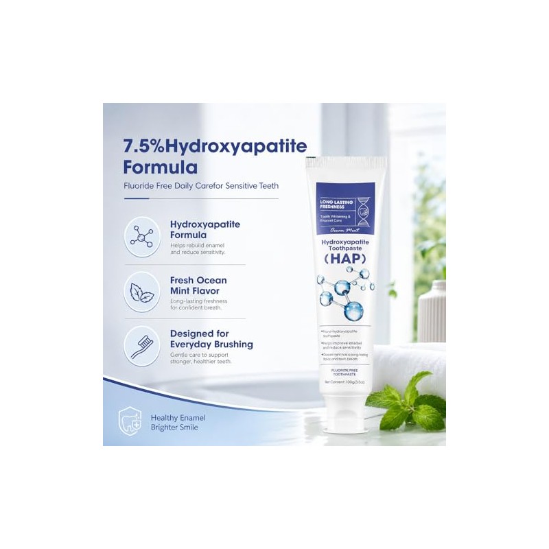 Nano Hydroxyapatite Toothpaste, 7.5%, Fluoride-Free, 2 Pack | Fresh mint