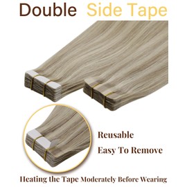 Hetto Blonde Tape in Hair Extensions Human Hair Tape in Extensions Remy Human Hair Highlight Blonde #17/23 16inch 50g 20pcs