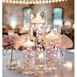 200 Floating Light Pink Pearls with Matching Sparkling Gems-Large Sizes-Fills 4 Gallons of The Floating Transparent Gels for Your Vases-with Pre-Measured Gels Prep Bags