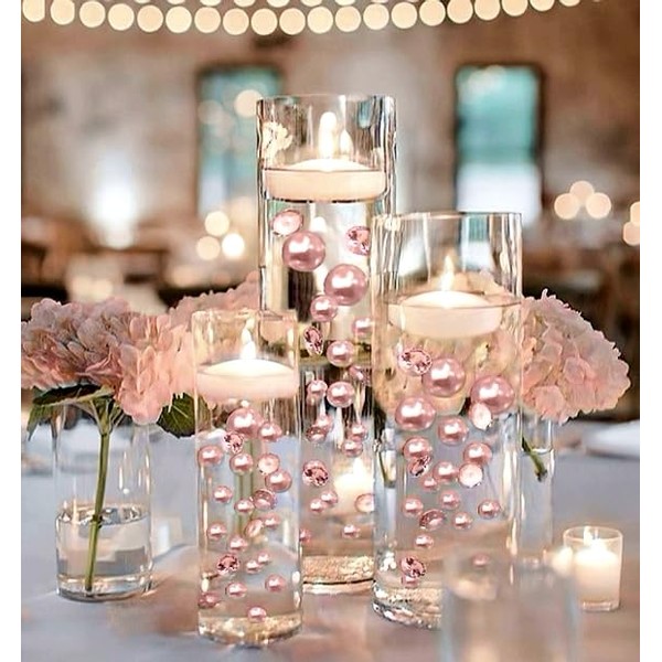 200 Floating Light Pink Pearls with Matching Sparkling Gems-Large Sizes-Fills