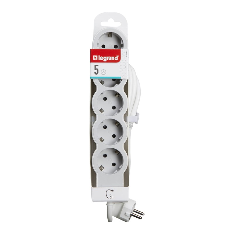 LEGRAND, Flat Power Strip, 5-Way Socket, Multiple Socket, 3 Metre