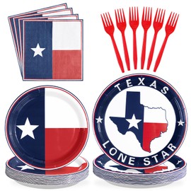 96Pcs Texas State Flag Birthday Party Supplies Texas State Flag Party Plates Disposable 350GSM Texas State Flag Tableware Set for Texas State Theme Party Birthday Family Gathering, Serves 24