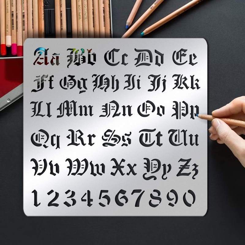 BENECREAT Matte Metal Letters Stencils, Gothic A to Z Alphabet