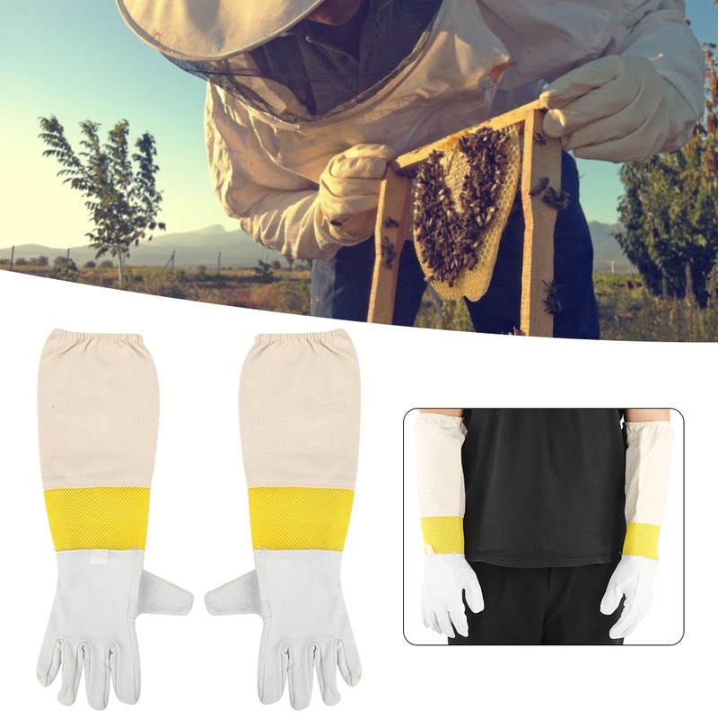 Pair of Beekeeping Protective Gloves with Long Mesh Sleeve Unisex