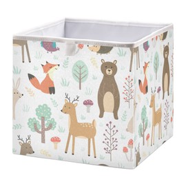 Kigai Forest Animals Storage Bins Cube Foldable Storage Baskets Bin Waterproof Home Organizer with Handles Basket for Toy Nursery Blanket Clothes, 11x11x11 Inch