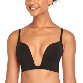 DotVol Women's Deep Plunge Convertible Push up Low Cut Seamless U Bra(34C, Black)