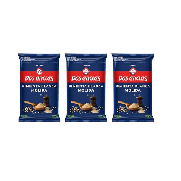 Dos Anclas Pimienta Blanca Molida Ground White Pepper, 25 g / 0.88 oz pouch (pack of 3)