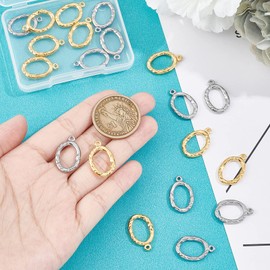 UNICRAFTALE 20 Pieces 2 Colours Hammered Oval Pendants 304 Stainless Steel Open Bezel Pendant Epoxy Resin Pressed Flower Jewellery Pendant Metal Charms Earring Pendant for Jewellery Making, Metal