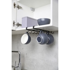WENKO Cupboard Insert Cup Holder for 10 Cups - Cupboard Hanger Kitchen for 10 Cups, Metal, 22 x 5 x 28 cm, Black