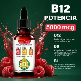 Gwynne Vitamina B12,b6 Y B1 Gotas Líquidas, Complejo B Sublingual,contiene Nicotinamida Y Ácido Fólico,apoya La Salud Del Cerebro, El Corazón Y La Pie