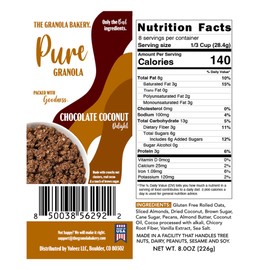 TGB Chocolate Coconut Granola, Crunchy Almond Butter Clusters, Low Sugar, Gluten Free, Non-GMO, Natural Breakfast Cereal, Healthy Snack, 8 ounces