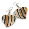 50mm L/Black/Brown/Natural Heart Shape Sea Shell Earrings/Handmade/Slight Variation In Colour/Natural