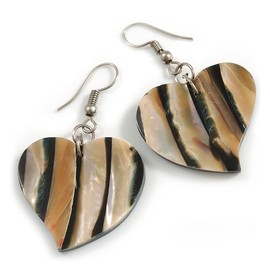 50mm L/Black/Brown/Natural Heart Shape Sea Shell Earrings/Handmade/Slight Variation In Colour/Natural Irregularities