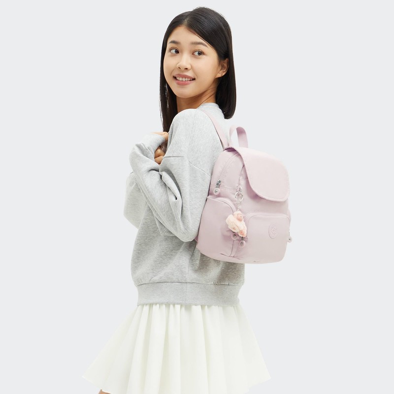Kipling City Zip Mini Metallic Backpack Pink Shine