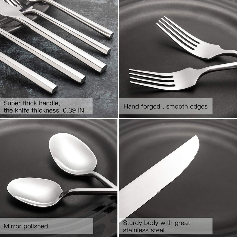 Kelenfer Hand Forged Stainless Steel Flatware Set Silverware Set Cutlery
