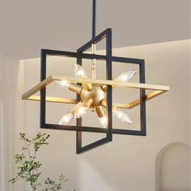 Majhoiw Modern 8-Light Black and Gold Pendant Lights Farmhouse Chandelier Ceiling Lighting Fixtures for Kitchen Island Living Room Dining Room Bedroom Hallway
