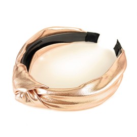 pale Copper turban knot headband shiny lamé fabric covered grip teeth lame shiny fabric turband 7/8 inch wide base headband
