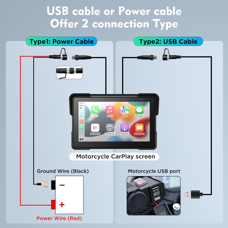 Wireless Motorcycle Apple Carplay,7 Inch Portable Motor GPS Navigation with
