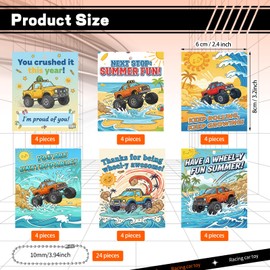 24 Pack End of the Year Student Gifts Include Monster Truck Pull Back Cars with Encouragement Cards and Keychains, Classroom Summer Gifts from Teacher