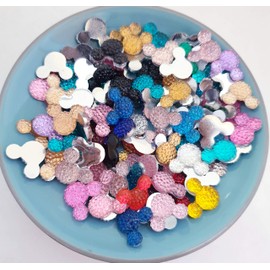 MajorCrafts® 50pcs Mixed Colours 14mm Flat Back Kawaii Resin Mouse Head Glitter Rhinestones