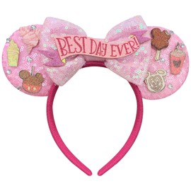Trnerm Pink Mouse Ears Birthday Mouse Ears Headband for Women Cute Park Ears (Best Day Ever)