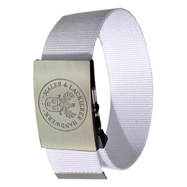 GravurManufakturBerlin Trouser Belt with Craft and Guild Sign Leather Belt Nylon Belt 4 cm Wide One Length Can Be Shortened, White textile, One size fits all