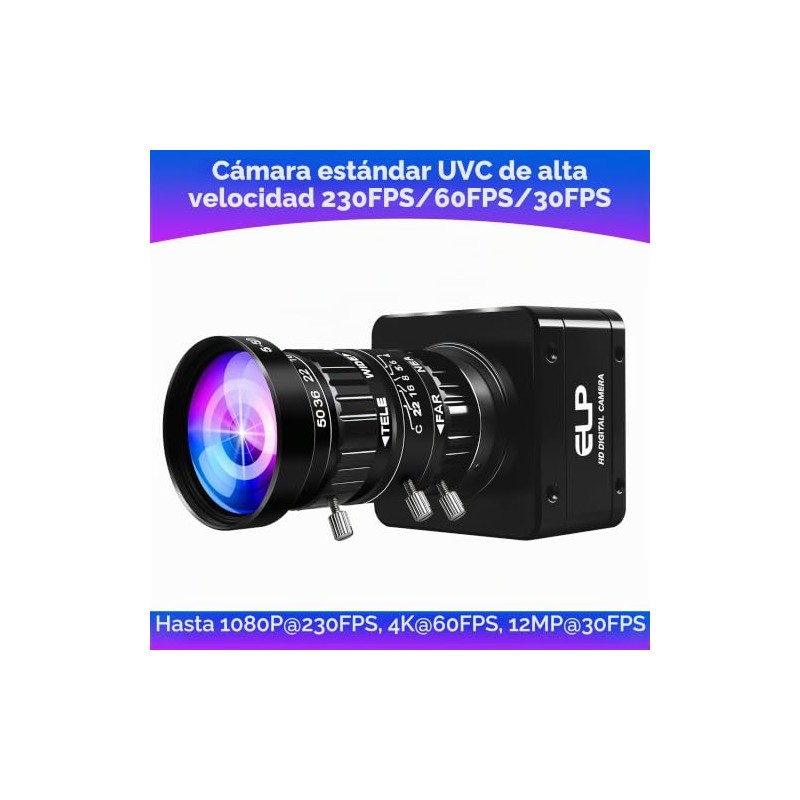 ELP Cámara de zoom USB de alta velocidad, 1080P/230 fps,