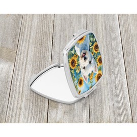 Caroline's Treasures Westie in Sunflowers Compact Mirror Decorative Travel Makeup Mirror for Women Girls Gifts Pocket Makeup Mirror Folding Handheld