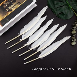 Leikedun White Goose Feather Quill Pens Black Ink Ball Point Feather Pen Feather Signing Pen Retro Ballpoint Pen for School Office Business Wedding Birthday Party Favor (6Pcs)