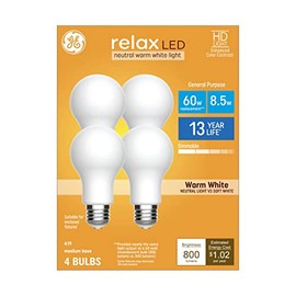 GE Relax HD 60-Watt EQ A19 Warm White Medium Base (e-26) Dimmable LED Light Bulb (4-Pack)