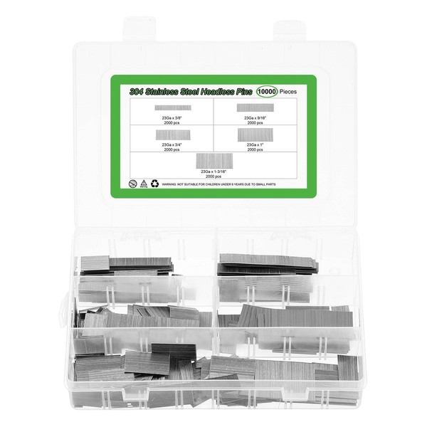 uxcell 23 Gauge Headless Pins Nails, Stainless Steel 3/8", 9/16",