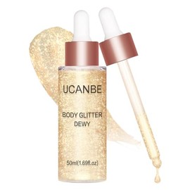 UCANBE Iluminador corporal hidratante con brillo, gotas luminizadoras para el cuerpo, brillo líquido para el rostro, con destellos, ideal para regalar a mujeres (Oro champán - 01)