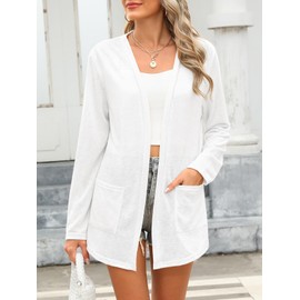 Veryoung Women White Long Sleeve Kimono Cardigans Snowflake Cotton Lightweight Fall Cardigan Casual Loose Duster Cover Up Curved Hem with Pocket,XXL