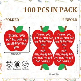 Whaline 100 Pack Thank You Napkins Red Apple Disposable Napkins We Appreciate You Paper Dinner Napkins for Teacher Appreciation Week Supplies Table Decorations