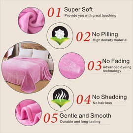 Fleece Queen Size Summer Blanket All Season 350GSM Lightweight Throw for The Bed Extra Soft Brush Fabric Winter Warm Sofa Blanket 90" x 90"(Pink Queen)