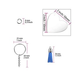 90Pcs Acrylic Discs Clear Heart Keychain Blanks Charms and Colourful Tassel Key Rings for DIY Crafts Jewelry Making