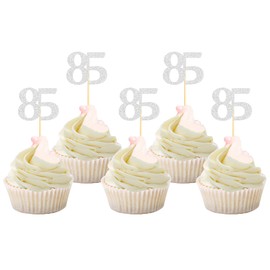 Sotpot 30 Pack Happy 85th Birthday Cupcake Toppers 85 Years Cupcake Decorations for 85th Birthday Anniversary Party Supplies Silver Glitter