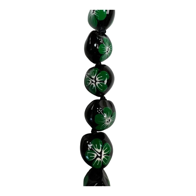 Kukui Nut Necklace Lei - Green Hibiscus Flower
