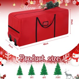 7.5 Ft Heavy Duty Christmas Tree Storage Bag 900d Oxford Fabric with Wheels and Reinforced Handles, Durable Xmas Storage Box for Disassembled Holiday Tree (7.5 ft,Red)
