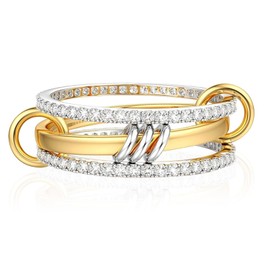 Gold Silver Ring Women's 18k Gold-Plated Waterproof Golden Rings Set Stackable Engagement Ring Wedding Rings Statement Thumb Ring Finger Ring Hypoallergenic for Women Men Jewellery Size 52-65, Ring