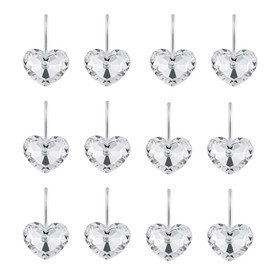 Actpe Decorative Crystal Heart Shape Shower Curtain Hooks Rust Resistant Hooks Glide Shower Ring Hangs Holder Bling for Bathroom, Pack of 12