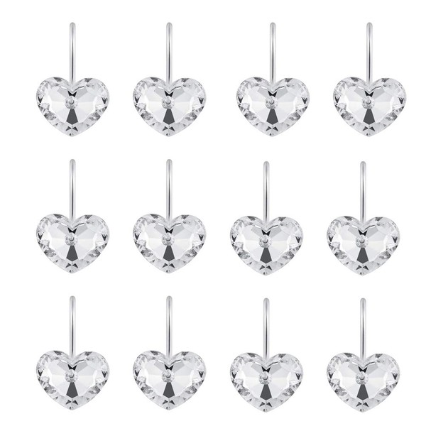 Actpe Decorative Crystal Heart Shape Shower Curtain Hooks Rust Resistant