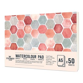 STATIONERY ISLAND Watercolour Paper Pad 300gsm A5 Water Colour Paper 50 Sheets Watercolor Sketchbook for Artist Student Kids Landscape Painting, Drawing and Sketching