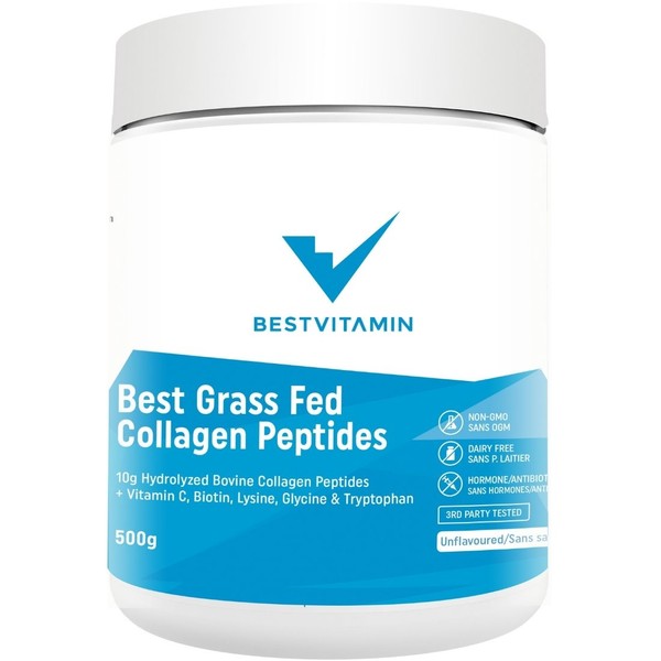 BestVitamin Best Grass Fed Collagen Peptides, 100% Pure & Flavourless Powder, Unflavoured / 500g
