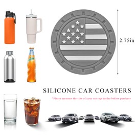 ZNDAW 4 PCS Car Cup Holder Coasters, 2.75 Inch Universal Non-Slip American Flag Insert Coaster for Auto Cup Holders, Shockproof Car Drink Mat for Men Women, Vehicle Interior Decor (Gray)