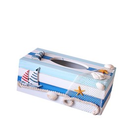 Cabilock 1pcbox Decorative A Holder Tissue Storage Facial Container Shell Striped for Beach Style Organizer Rectangular Ocean Wooden Ornaments Holders Decorations Home Nautical