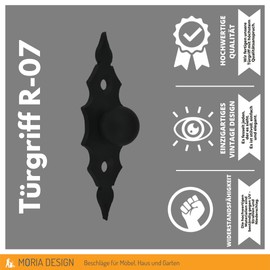 MORIA DESIGN Door Handle 12 cm Made of Certified Steel, Handle for Kitchen and Wardrobes, Handle for Drawers, Kitchen Handles and Furniture Handles, Vintage Furniture Handle, Black