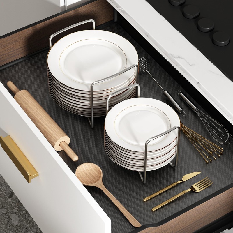 Piconico Plate Holder for Kitchen Drawer - 2Pcs White Bamboo