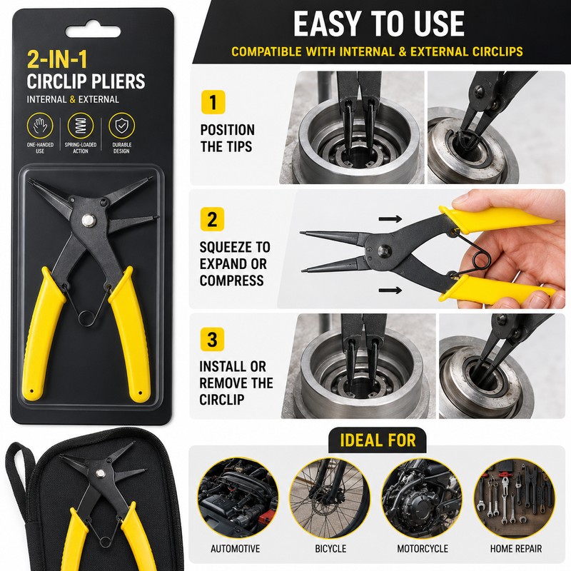 2-in-1 Circlip Pliers for Snap Ring Removal – High-Carbon Steel